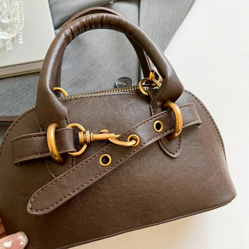 Small Size Top-handle Bags For Women Belt Buckle Design Mini Shoulder Cross Body Shell Bag Luxury Designer Purses And Handbags