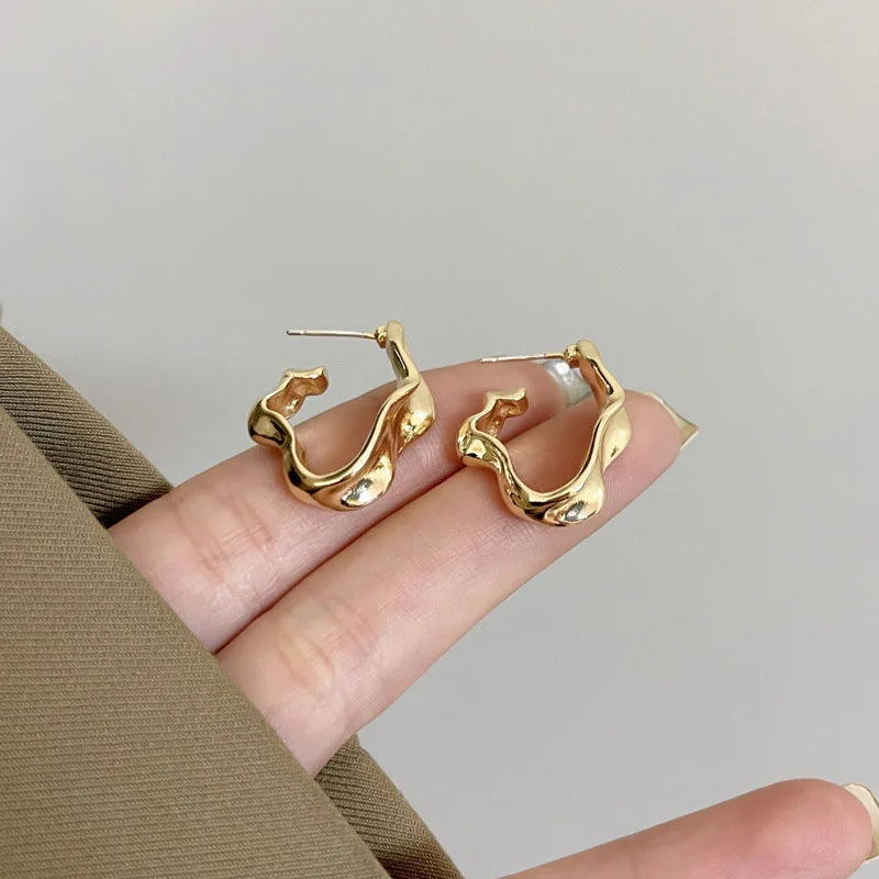Minimalist Abstract Geometric Earrings Irregular Metal Texture Stud Earrings Wholesale Luxury Statement Jewelry for Women