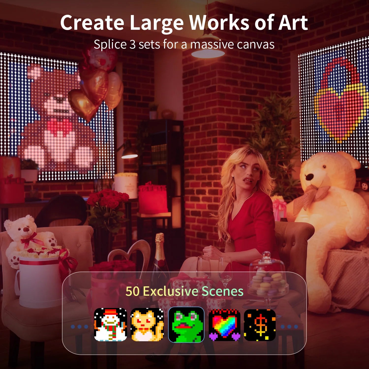 Fairy Curtain Light, DIY Pattern and Text, Music and Microphone Sync, Smart  APP Contrl- 400LED-USB Powered,Festival Decor Light
