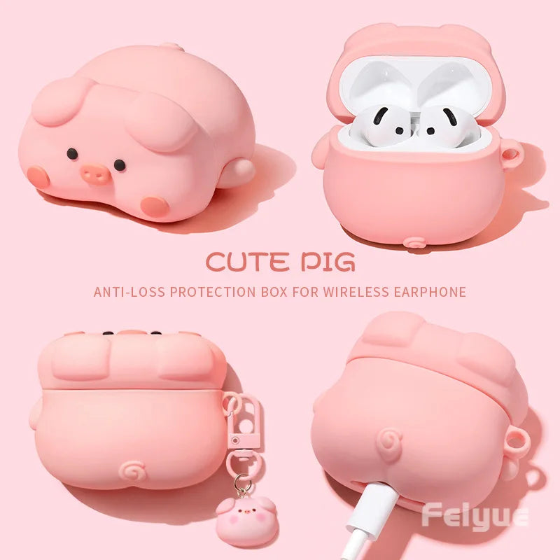 Cute Kawaii 3D Pig Cover For AirPods 4 Case Cartoon Cute Earphone Case For AirPods Pro 2 3 Charging Cover Piggy Soft Case