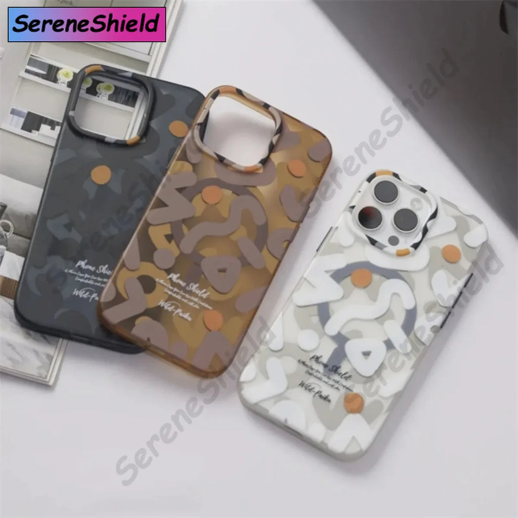 Trendy Matte Graffiti Magsafe Phone Case for iPhone 12 13 14 15 16 Pro Max Plus Magnetic Wireless Charging Hard Protective Cover