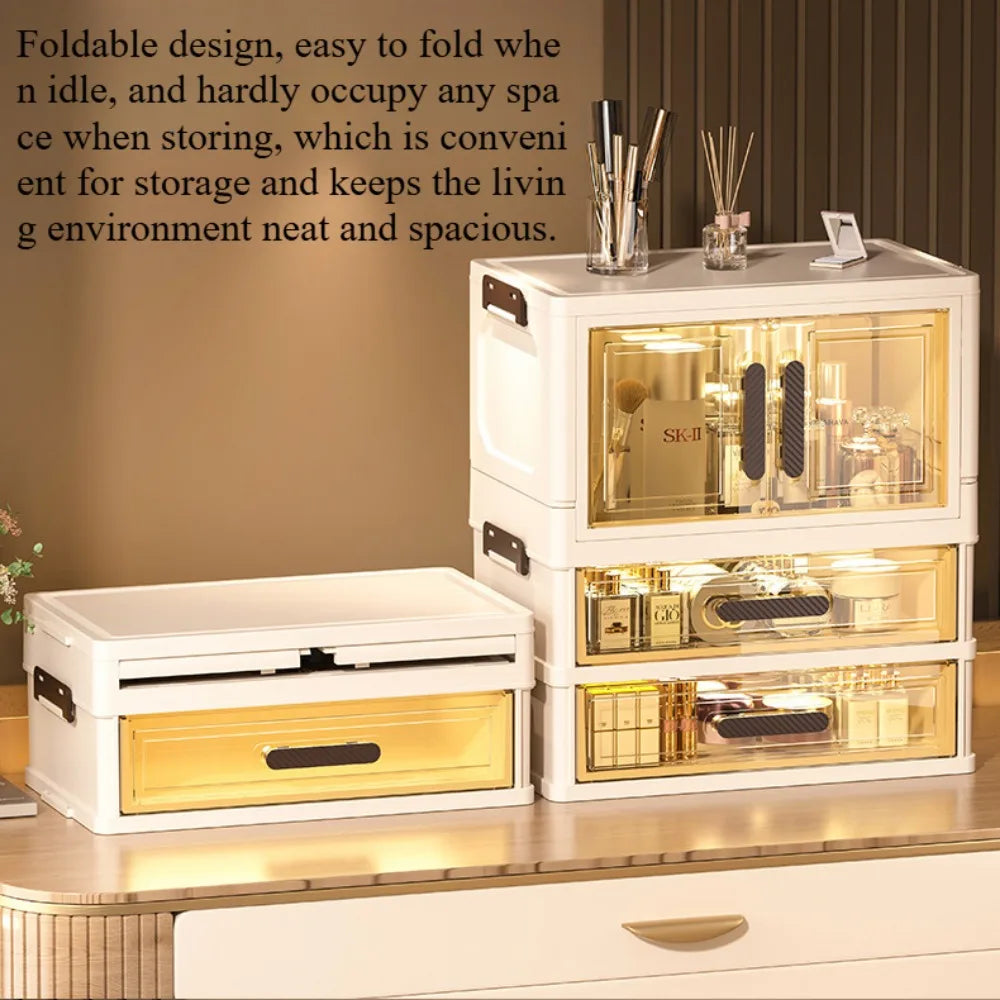 Multi-functional 3 Tier Cosmetic Organizer,Foldable Makeup Organizer,Desktop Dresser,Organizer Drawers,Stackable&DustproofDesign
