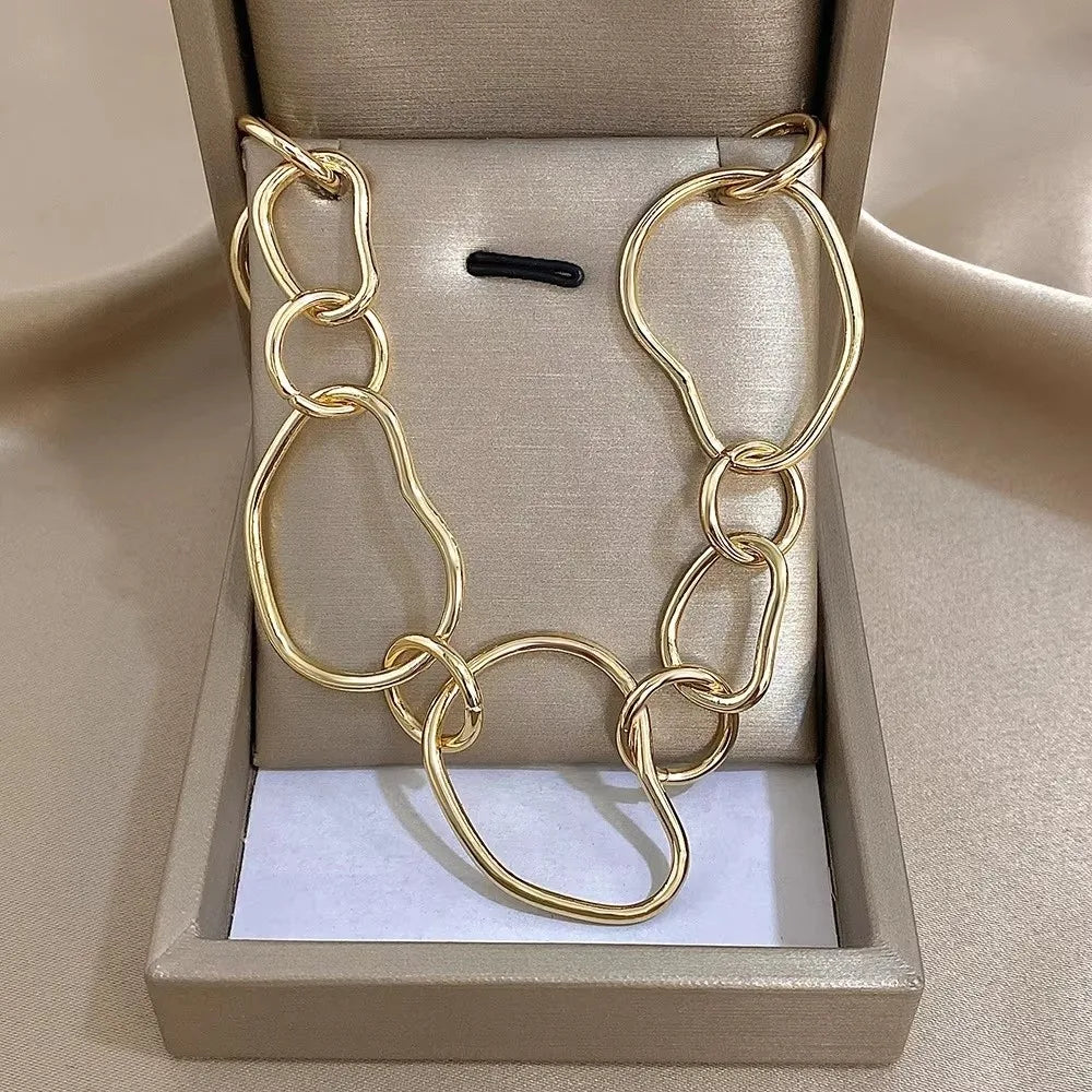 Minimalist Irregular Women Necklace Geometric Gold Color Circular Chain Link Choker Necklace Party Jewelry Gifts