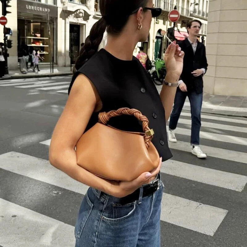 Classic Small Bou Bags For Women Luxury Designer Handbags Purses 2026 New In PU Woven Top Handle Metal Sheet Decoration Shoulder