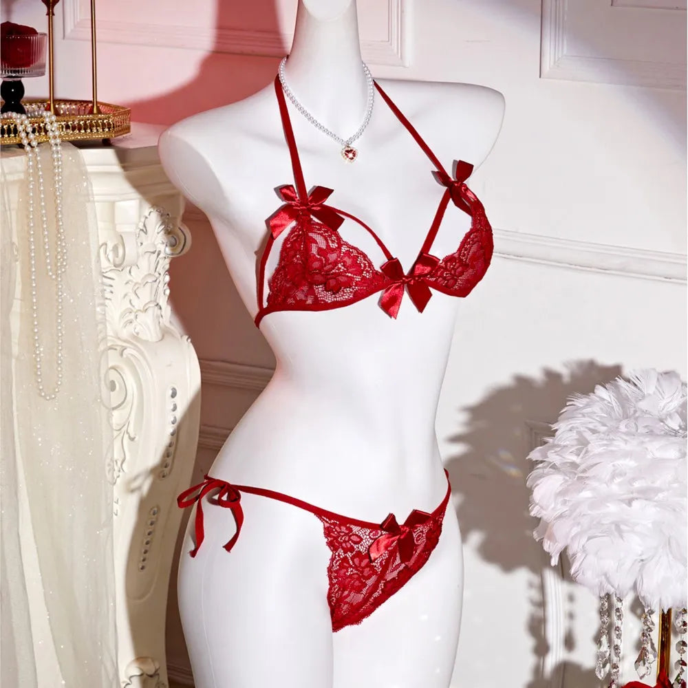 Bras For Woman Transparent Underwear Hot Erotic Sexy Lace Set Push Up Bra With Panty Set Ruffle Lingerie Set Briefs Sets