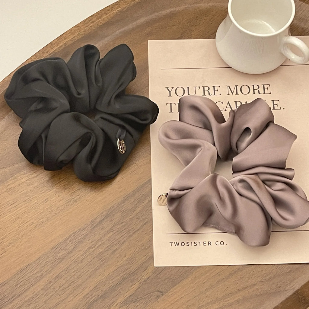 Satin Silk Hair Scrunchies Black Hair Ties for Girls and Women Scrunchie Solid Color Hair Accessories Scrunch