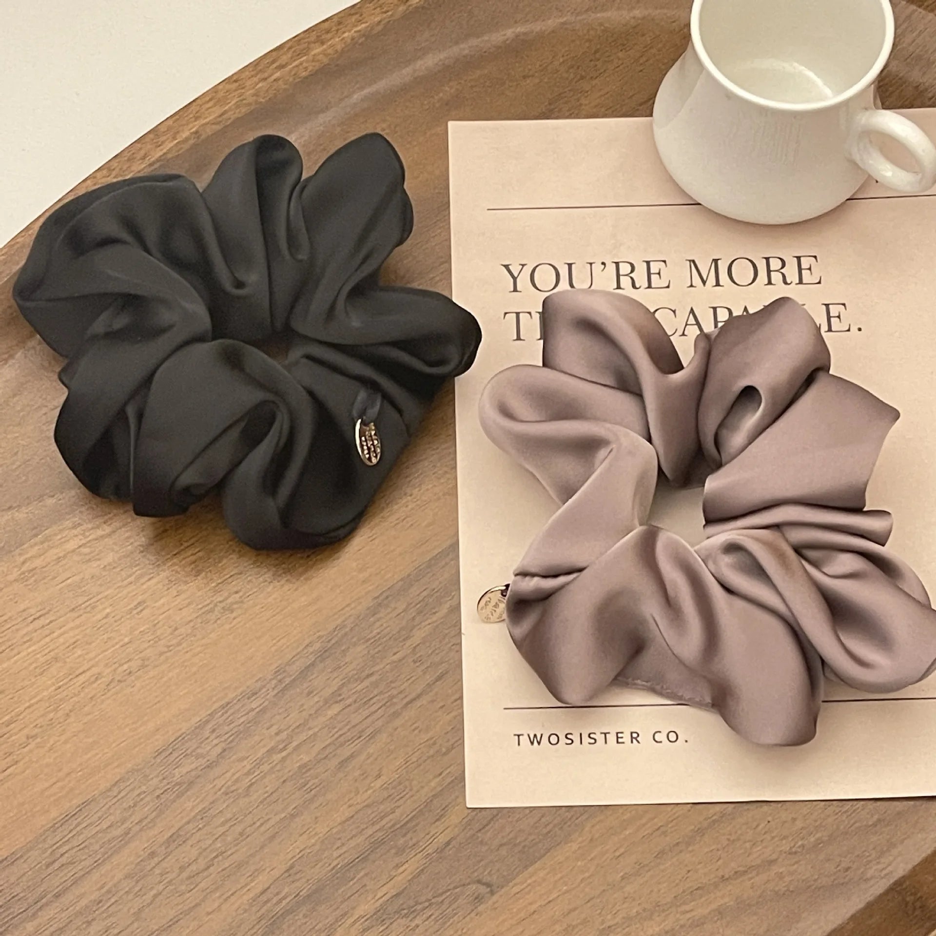 Satin Silk Hair Scrunchies Black Hair Ties for Girls and Women Scrunchie Solid Color Hair Accessories Scrunch
