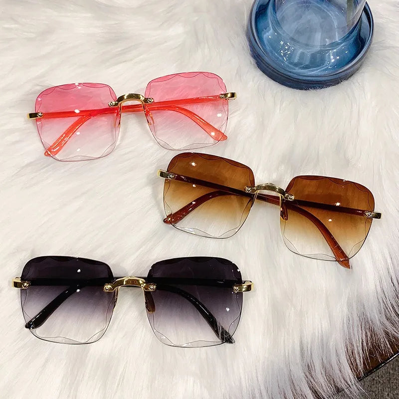 Square Rimless Sunglasses Women Luxury Brand Designer Summer Red Glasses Fashion Sun Glasses for Men UV400 Shades Sunglass Woman