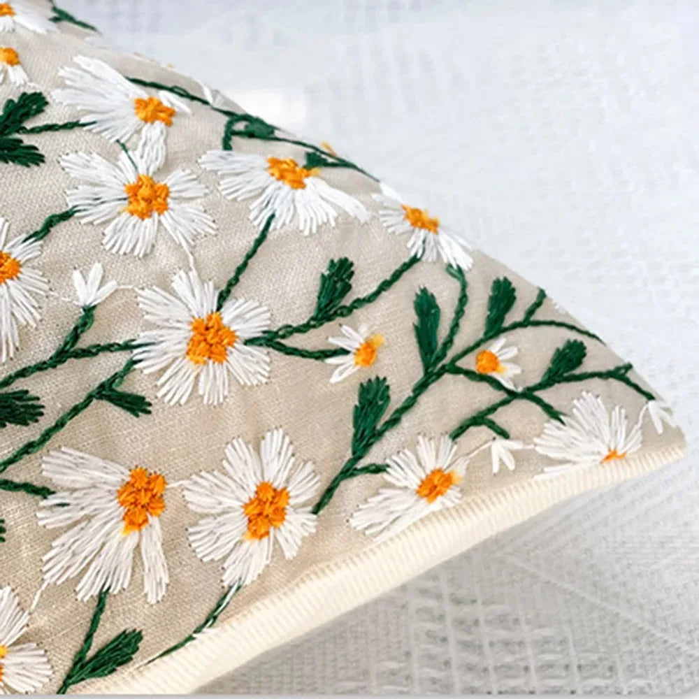 Embroidered Floral Pillow Case Decor Home Light Luxury Sweet Pillow Cushion Cover Throw Square Funda Cogines De 45x45Cm