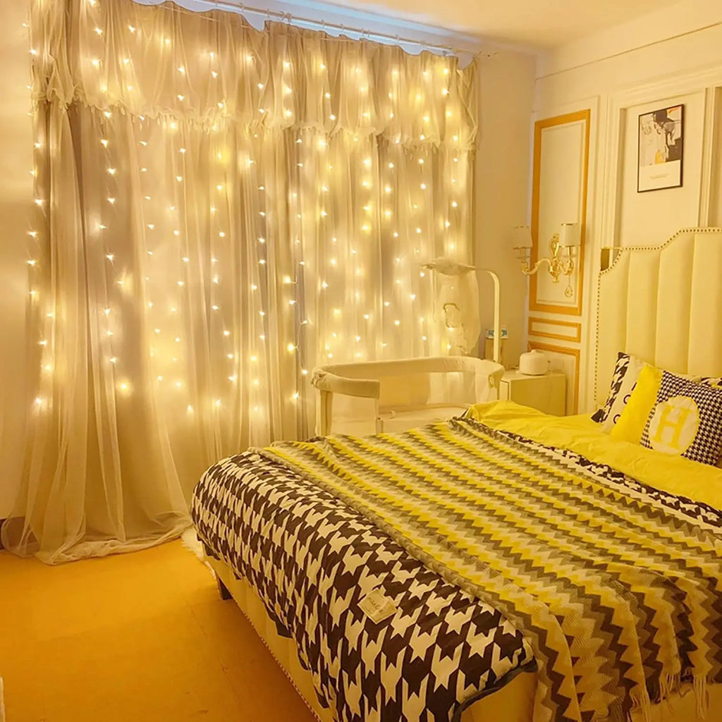 Fairy LED Curtain Lights USB Plug-in Remote Control Waterproof String Lights for Bedroom Indoor Outdoor Wedding Christmas Decor