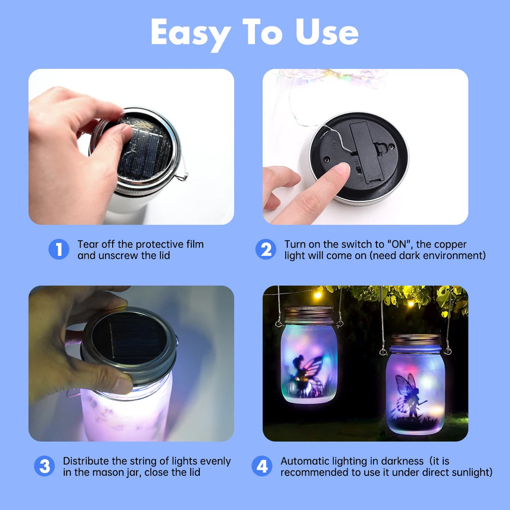 Solar Fairy Butterfly String Lights Garden Fairy Lanterns Gift for Birthday Outdoor Night Lights LED Waterproof Mason Jar Lights