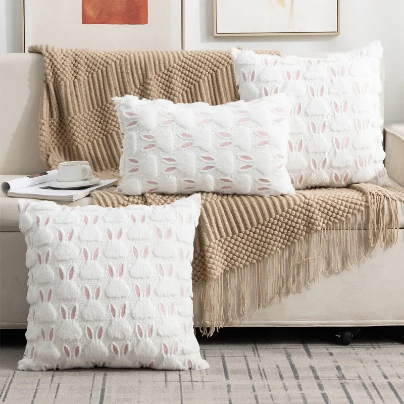 45x45cm Easter Rabbit Pillowcase Cozy Sofa Cushion Cover Office Backrest Lumbar Pillow Cover for Stylish Home Bedroom Decor