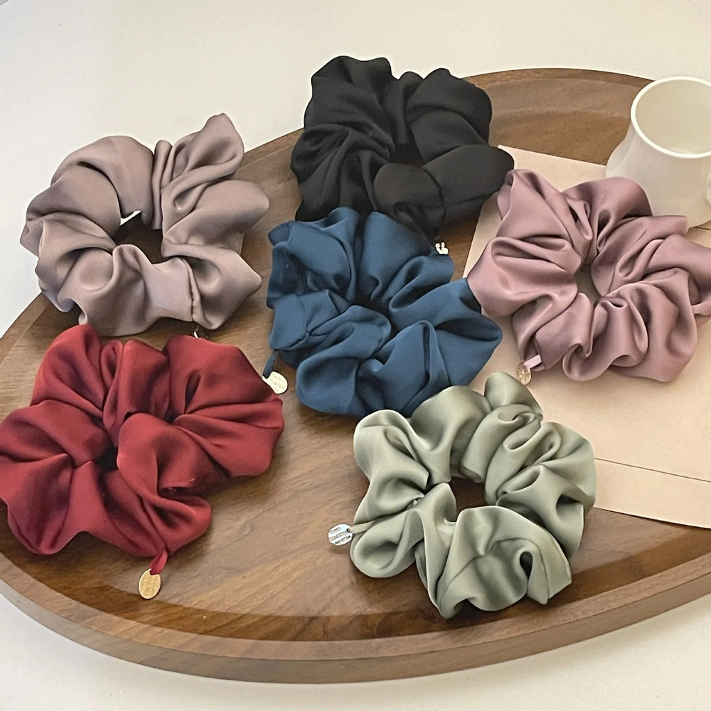 Satin Silk Hair Scrunchies Black Hair Ties for Girls and Women Scrunchie Solid Color Hair Accessories Scrunch