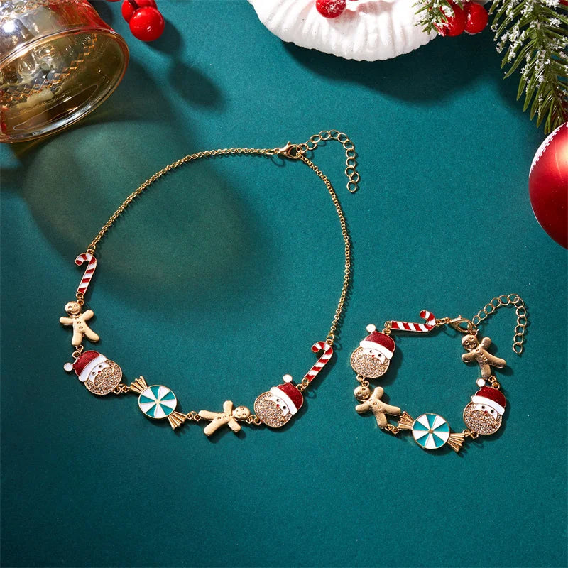 Minimalist Christmas Jewelry Set for Women Alloy Necklace with Old Man and Gingerbread Necklace Perfect as Jewelry Accessories