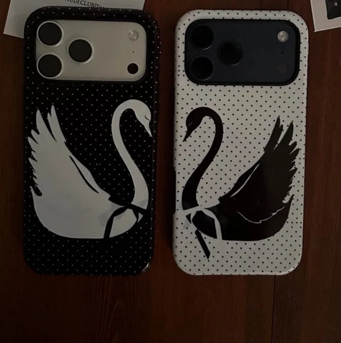 Luxury Clmj Phone Case for iPhone 17 16e 16 15 14 13 12 11 X XS XR XSMAX 7 8 Air Pro Max Plus cute swan Double-layer Back Cover