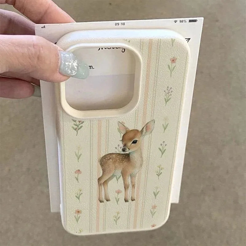 Elegant Little Deer Floral Stripe Pattern Phone Case For iPhone 17 Air Cases For iPhone 16 15 14 Pro Max 13 12 11 Plus Cover