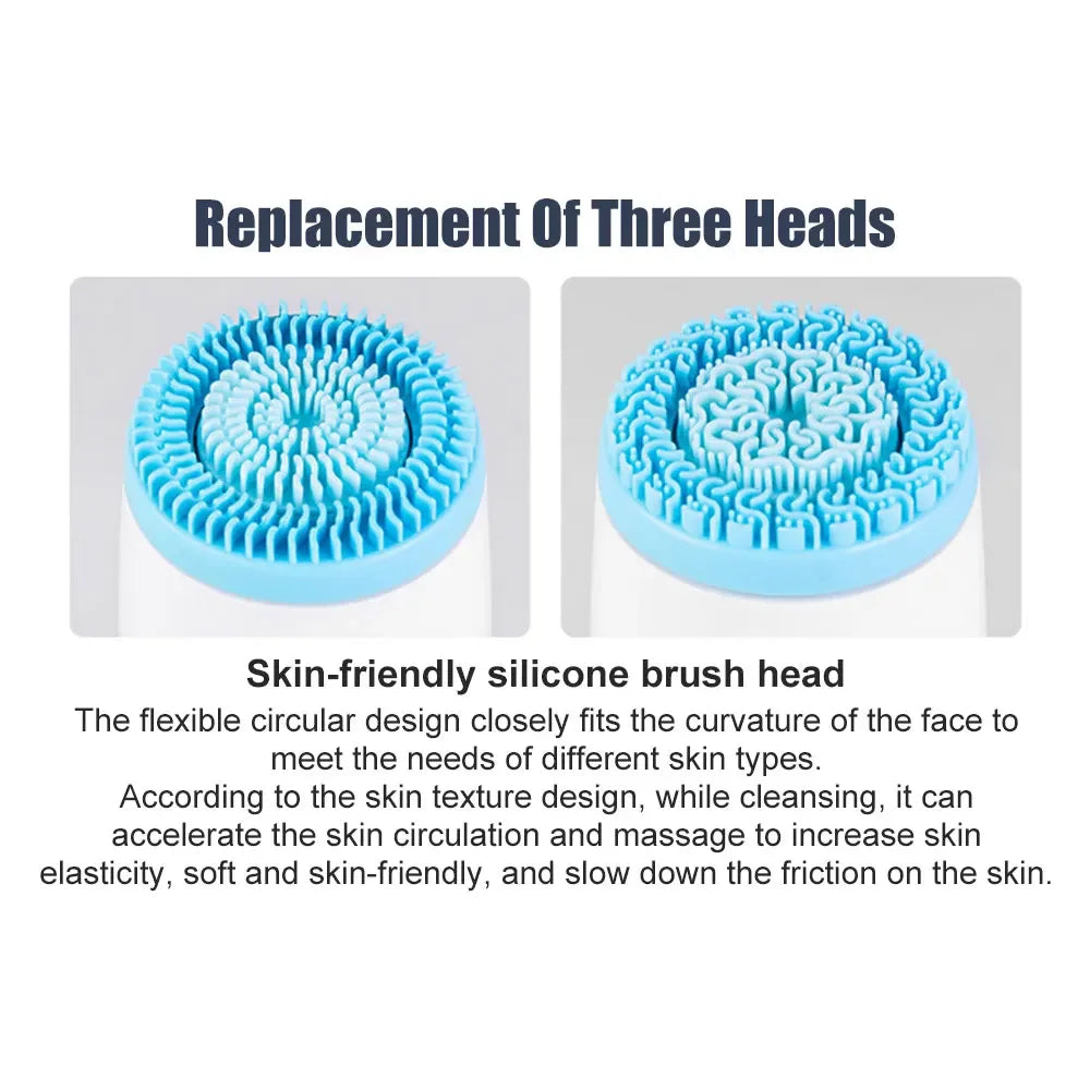 3 In 1 Electric Cleansing Brush Ultrasonic Facial Cleaner Face Massagers Sonic Rotating Cleansing Brush Face Deep Cleansing Tool