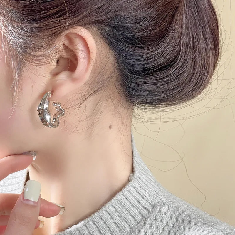 Minimalist Abstract Geometric Earrings Irregular Metal Texture Stud Earrings Wholesale Luxury Statement Jewelry for Women