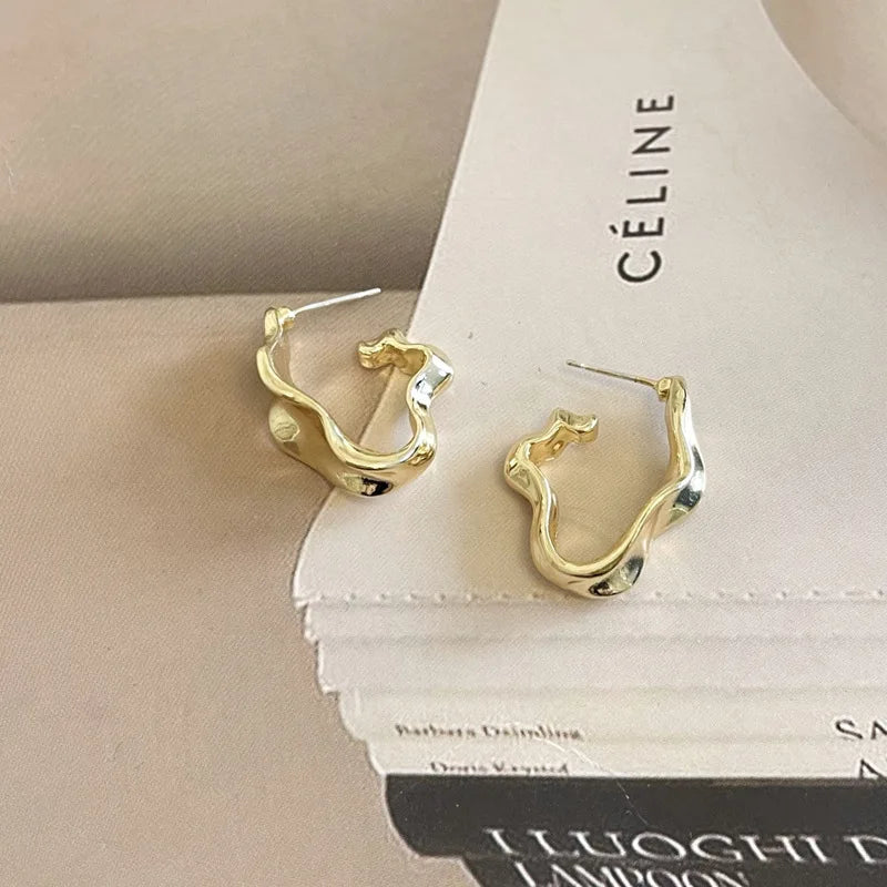 Minimalist Abstract Geometric Earrings Irregular Metal Texture Stud Earrings Wholesale Luxury Statement Jewelry for Women