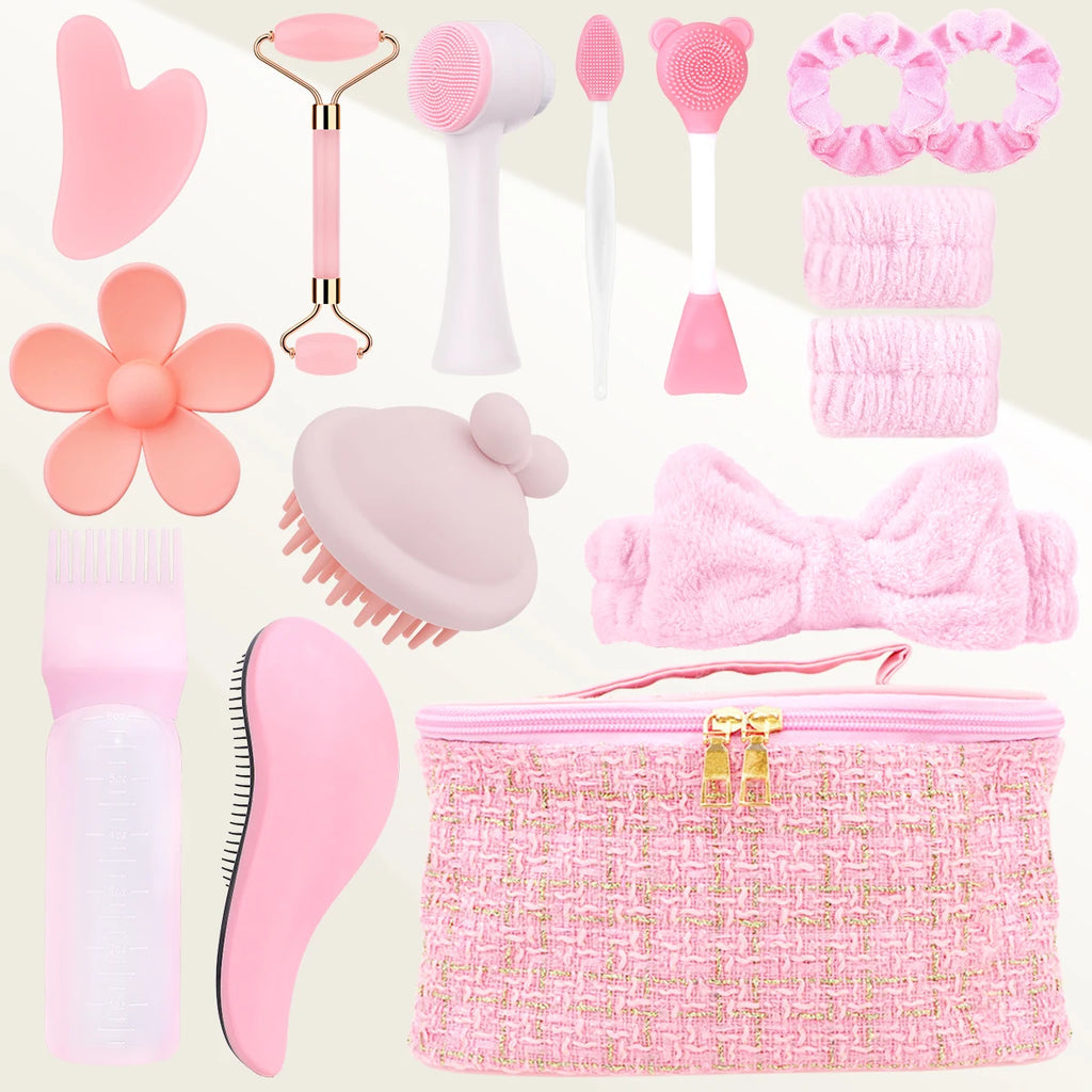 15-piece facial cleansing massage set, multifunctional beauty care set, portable storage, a must for beauty lovers.