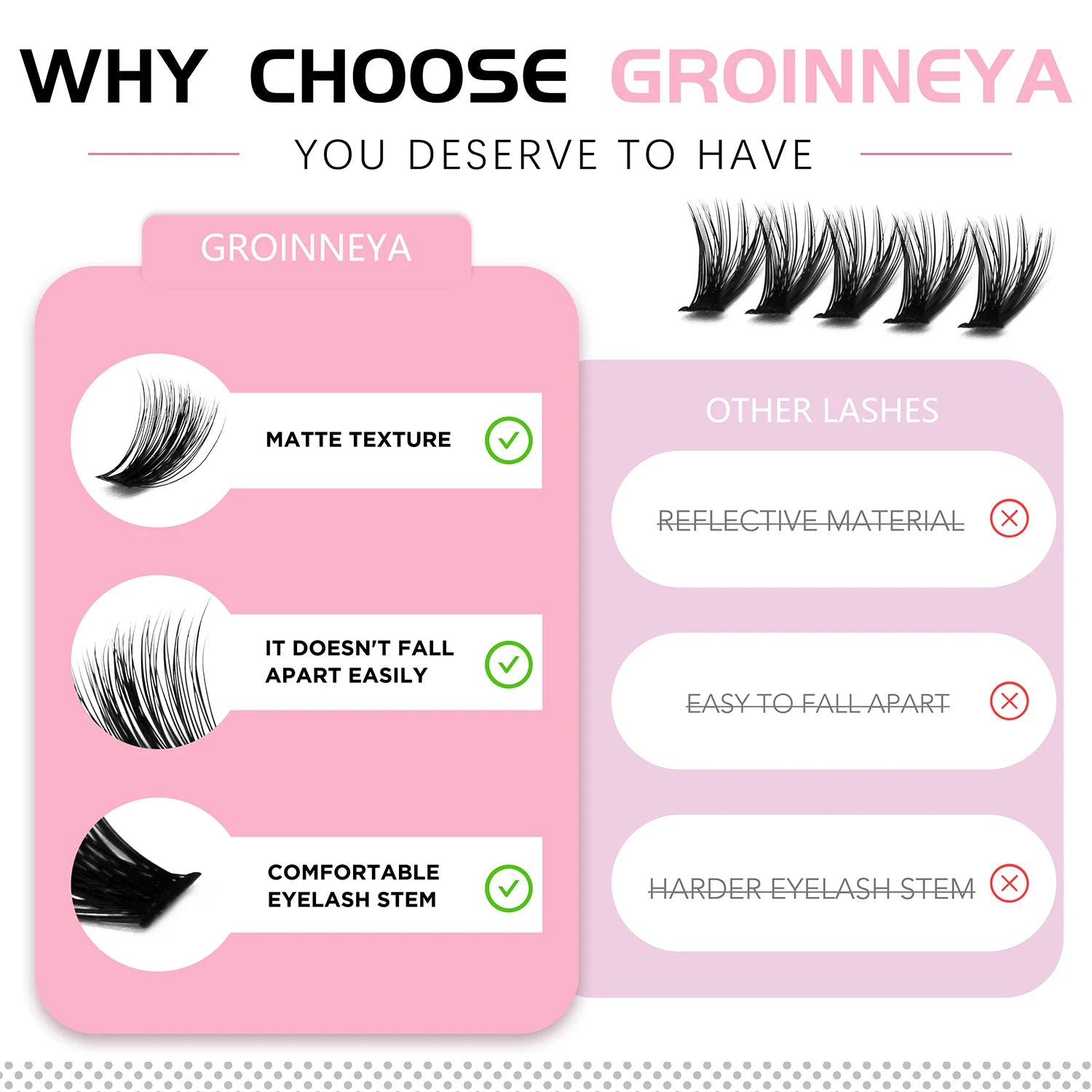 GROINNEYA DIY False Eyelashes Kit High Capacity Individual Lashes Extension Mixed Tray Volume 60P+80P Clusters Lashes Set Makeup