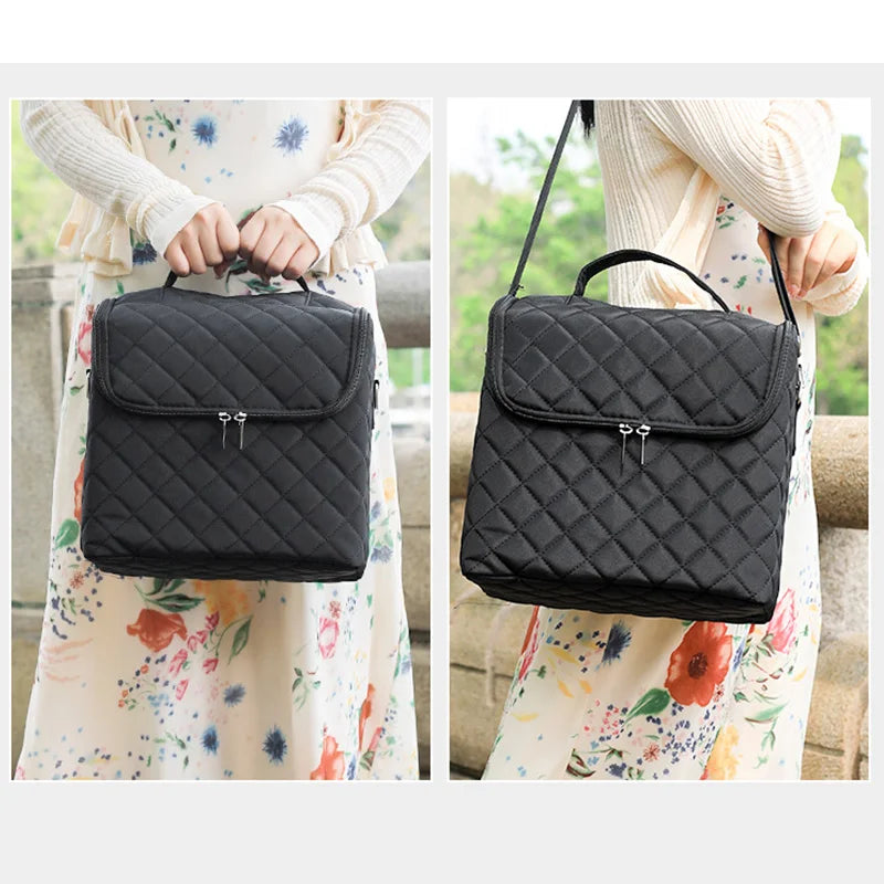 Women Cosmetic Boxes Zipper Nail Art Kit Storage Case Organizer Professional Make Up Handbag Large Capacity Plaid Makeup Bags