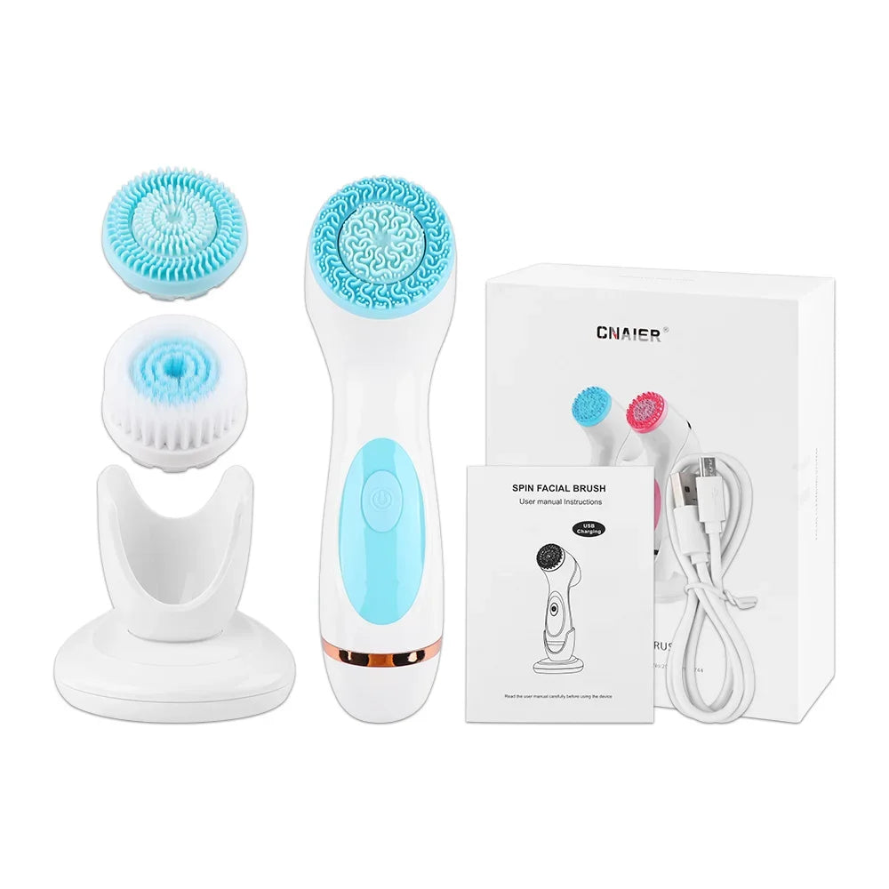 3 In 1 Electric Cleansing Brush Ultrasonic Facial Cleaner Face Massagers Sonic Rotating Cleansing Brush Face Deep Cleansing Tool