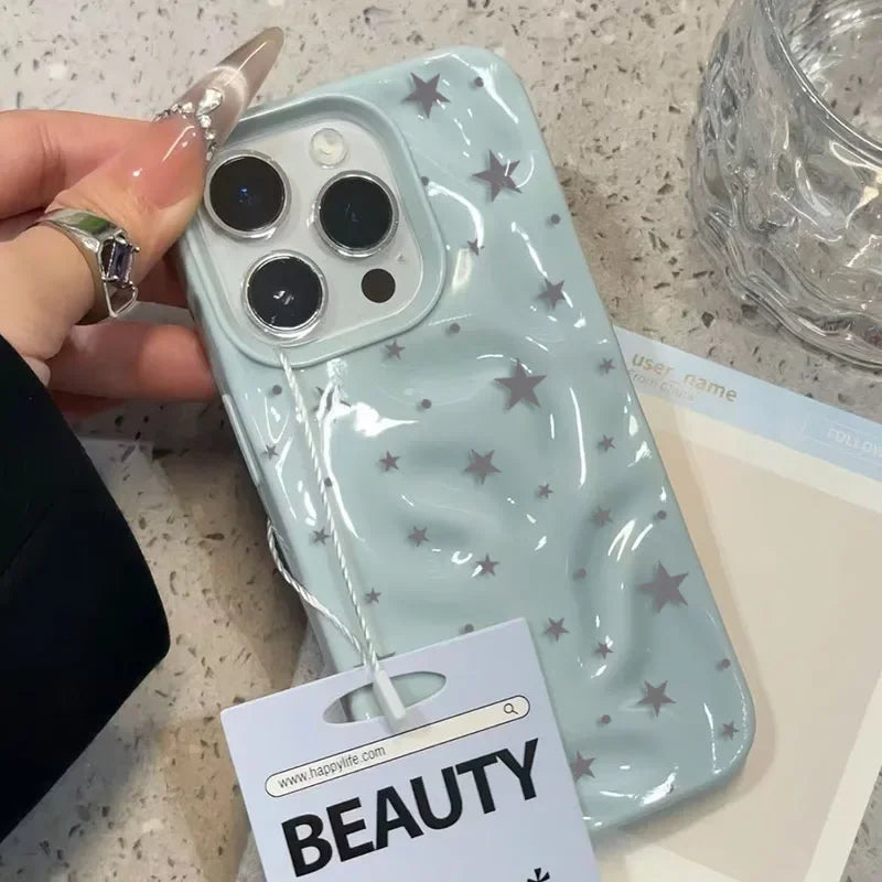 Trendy Ins Star Pattern Phone Case For iPhone 17 Cases For iPhone 16 15 14 Plus 13 12 11 Pro Max Shockproof Folds Texture Cover