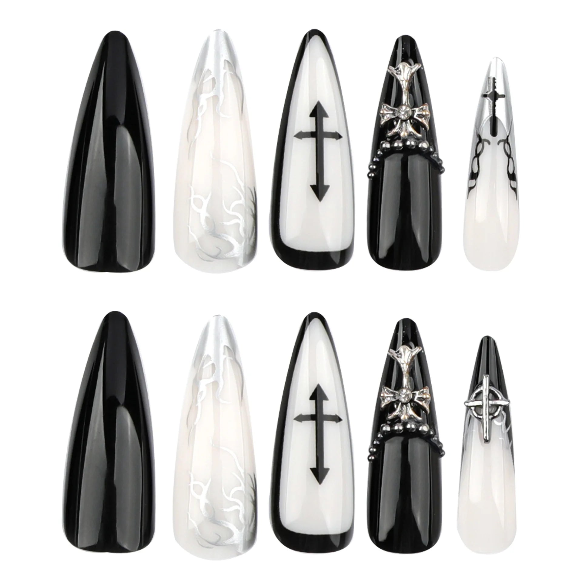 24Pcs Long Press on Nails, Acrylic False Nail Tips with Glue, Decorated Sticker Gel Fake Nails Set for Women, Nail Art Kit