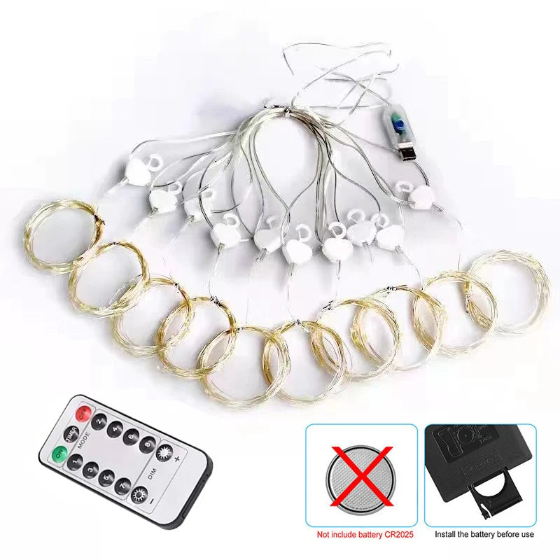 Fairy LED Curtain Lights USB Plug-in Remote Control Waterproof String Lights for Bedroom Indoor Outdoor Wedding Christmas Decor
