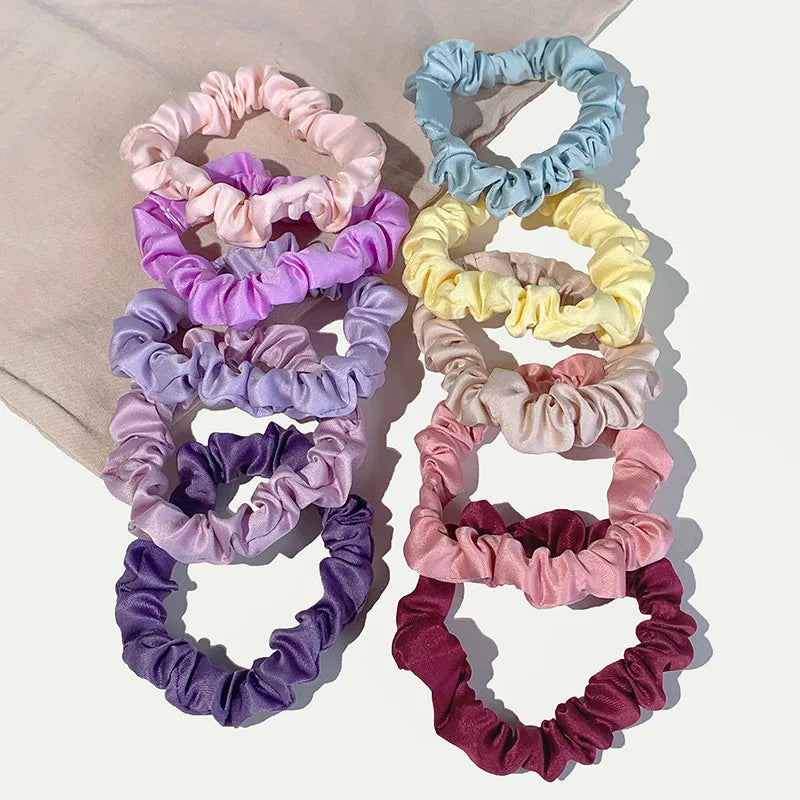 10pcs/pack Smooth Satin Hair Scrunchies Women Elastic Hair Bands Solid Color Hair Ties Bands Dot Rubber Band Hair Accessories