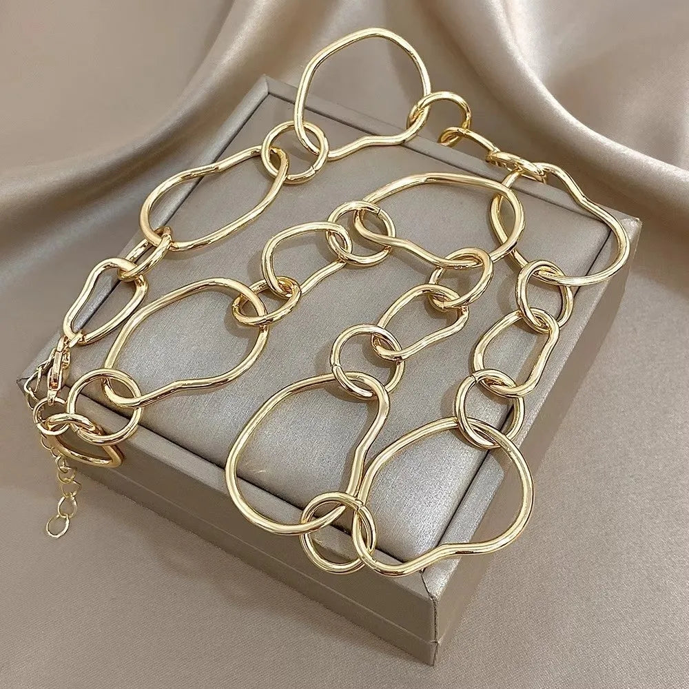 Minimalist Irregular Women Necklace Geometric Gold Color Circular Chain Link Choker Necklace Party Jewelry Gifts