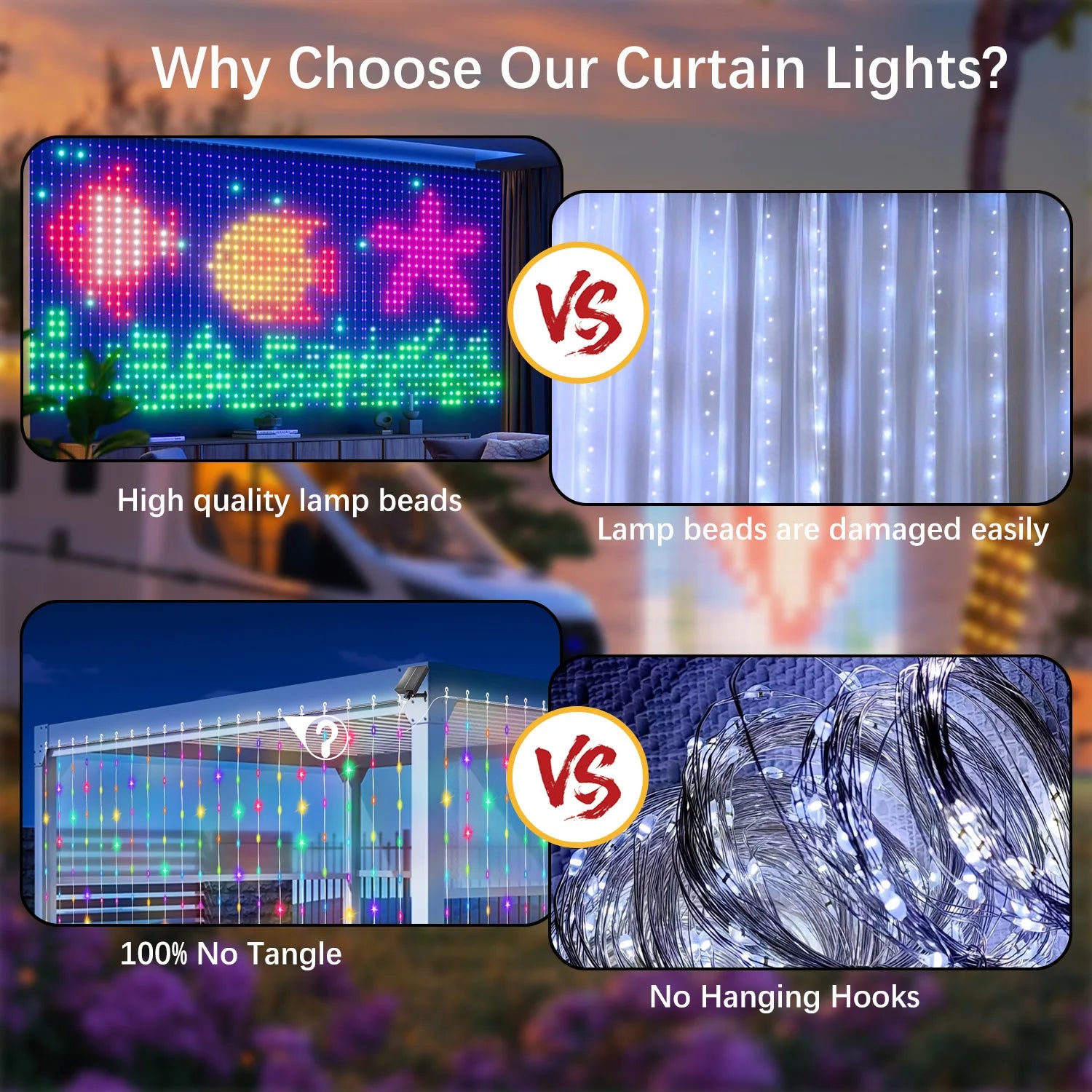 Fairy Curtain Light, DIY Pattern and Text, Music and Microphone Sync, Smart  APP Contrl- 400LED-USB Powered,Festival Decor Light
