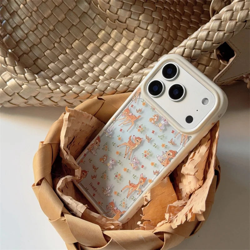 Fashion Cute Flower Little Deer Phone Case For iPhone 17 Pro 15 14 16 Pro Max Back Cover Shockproof Cartoon Cases For Girls