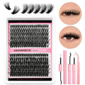 GROINNEYA DIY False Eyelashes Kit High Capacity Individual Lashes Extension Mixed Tray Volume 60P+80P Clusters Lashes Set Makeup