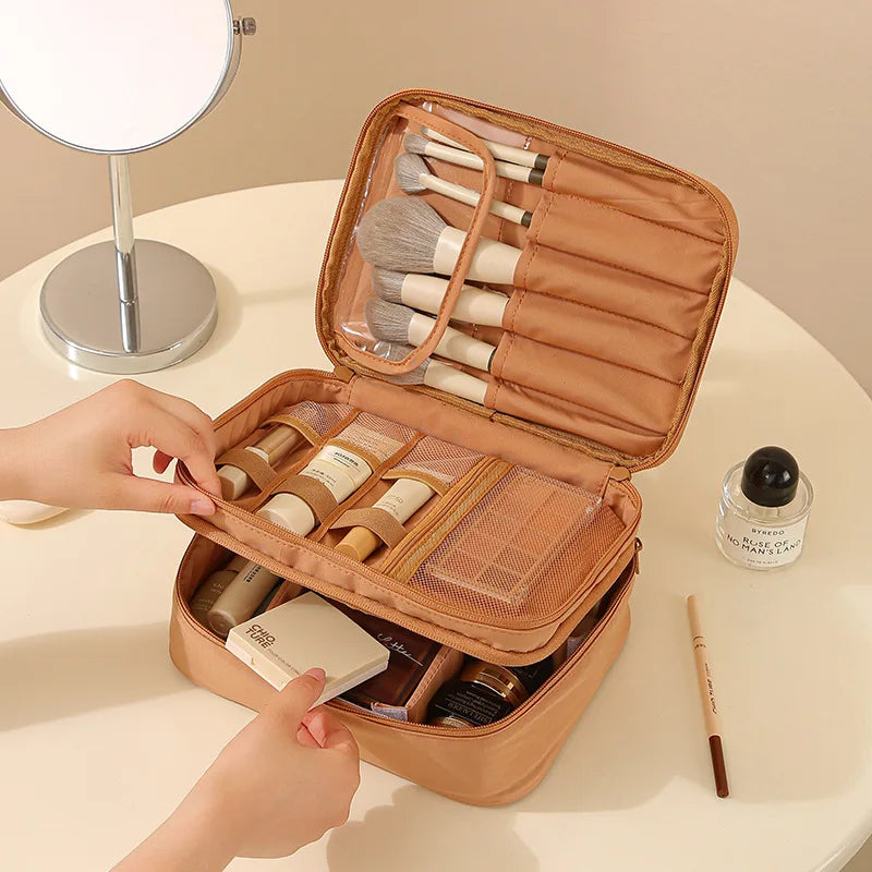 Professional Makeup Organizer Case,Portable Oxford Fabric Bag with Multiple Compartments for Travel,Spacious Handheld Organizer