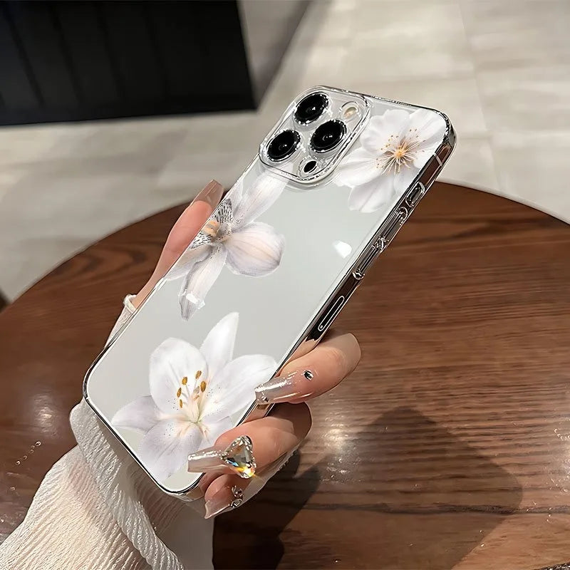 Three Exquisite White Flower Pattern New Trendy Transparent Tpu Phone Cases, Suitable for iPhone 17 Air Pro Max iPhone 16 15 14 13 12 11 XS Xr X 7 8 12/13 Mini Plus Pro Max Se, Perfect for Birthday/Holiday/Family/Friends/Coup