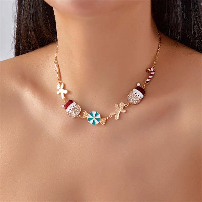 Minimalist Christmas Jewelry Set for Women Alloy Necklace with Old Man and Gingerbread Necklace Perfect as Jewelry Accessories