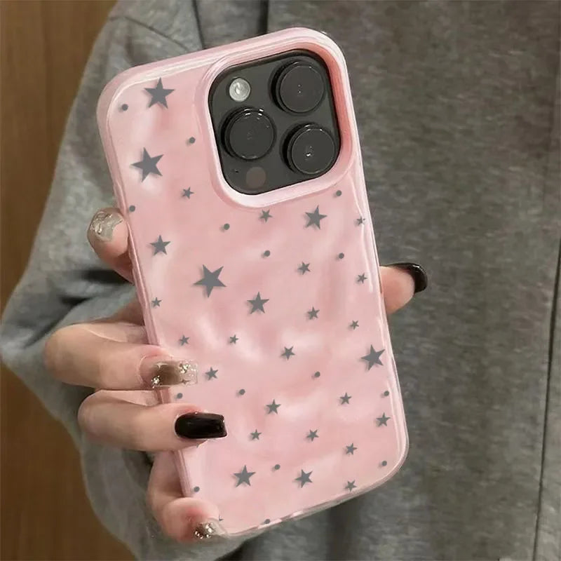 Trendy Ins Star Pattern Phone Case For iPhone 17 Cases For iPhone 16 15 14 Plus 13 12 11 Pro Max Shockproof Folds Texture Cover