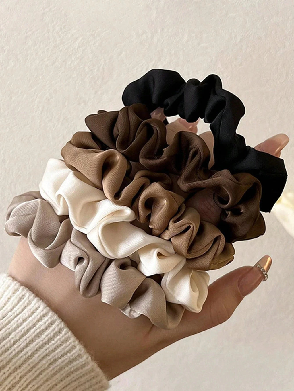 3/5Pcs Women's 6cm/2.36in Silky Satin Hair Scrunchies, Fashion Versatile High-End Elegant Retro French Minimalist Hair Ties