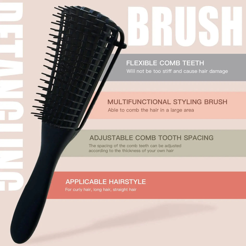 5 Pcs Detangling Brush Set，Curly, Wet/Dry, Black Hair, Flex Detangling Brush set for Hair Style and Cuting, Easy Clean in Daily