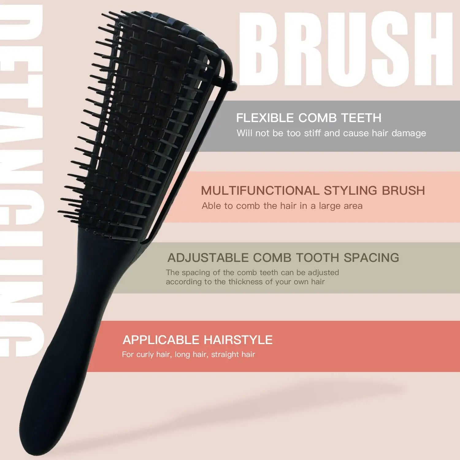 5 Pcs Detangling Brush Set，Curly, Wet/Dry, Black Hair, Flex Detangling Brush set for Hair Style and Cuting, Easy Clean in Daily