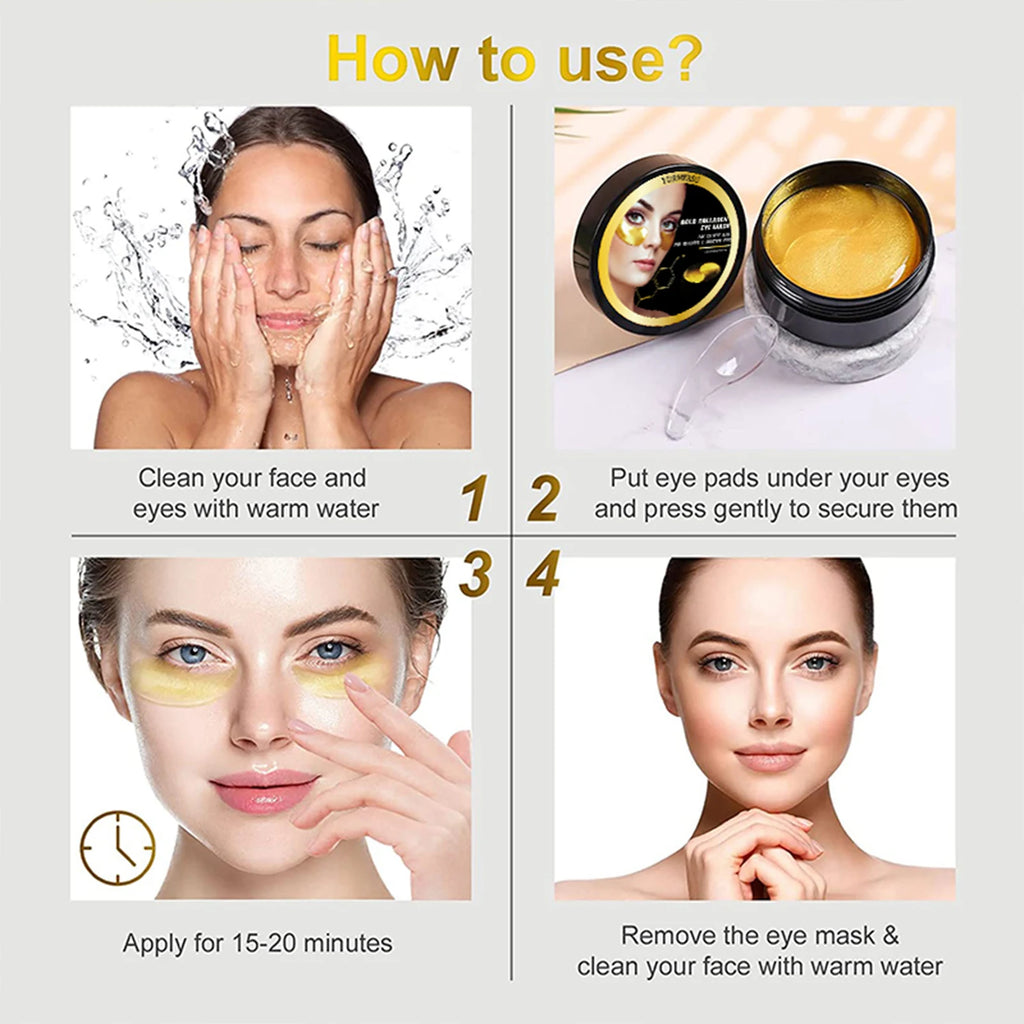 60 Pairs 24K Gold Under Eye Patches, Brightening & Lifting Treatment, Reduce Bags and Fine Lines, Instant Result