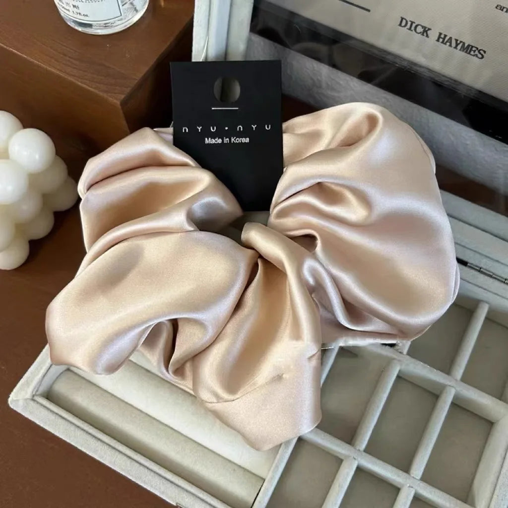 12cm Fashion Satin Scrunchie Women Silk Hair Tie Elastic Hair Bands Girls Black Scrunchy Rope for Adult Hair Accessories