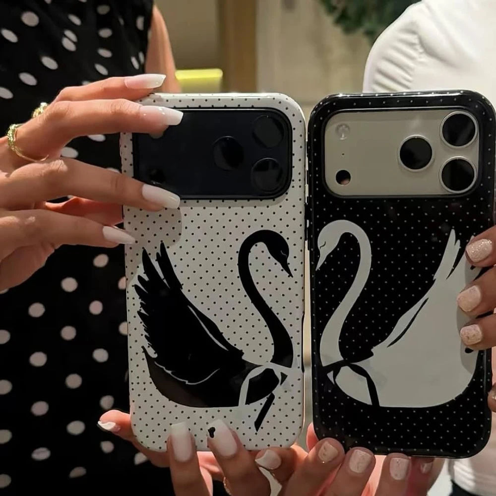Luxury Clmj Phone Case for iPhone 17 16e 16 15 14 13 12 11 X XS XR XSMAX 7 8 Air Pro Max Plus cute swan Double-layer Back Cover