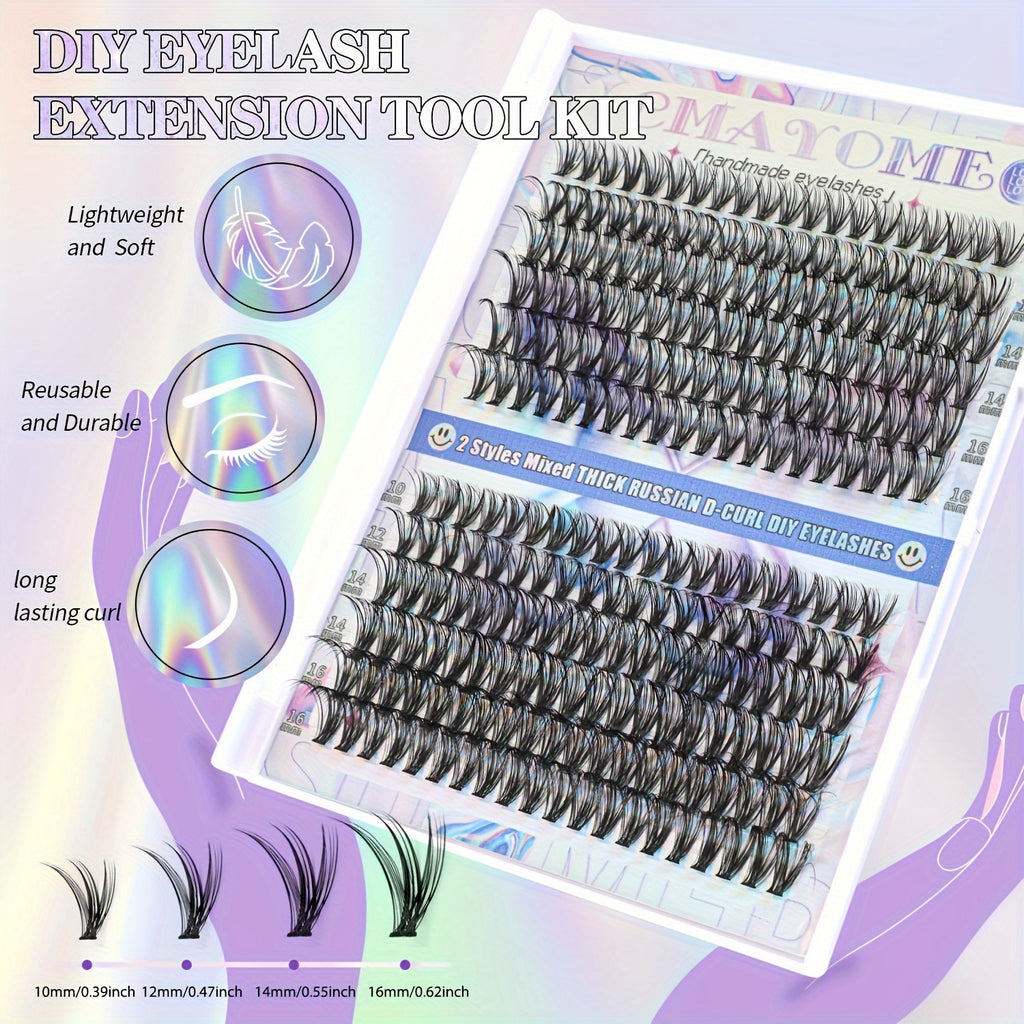 228/240pcs, Large Capacity False Eyelashes Gift Box, DIY-Lash-Extension-Kit, Lash Clusters With Lash Bond And Seal, Lash Glue Remover, Lash Applicator Super Thin Band & Soft
