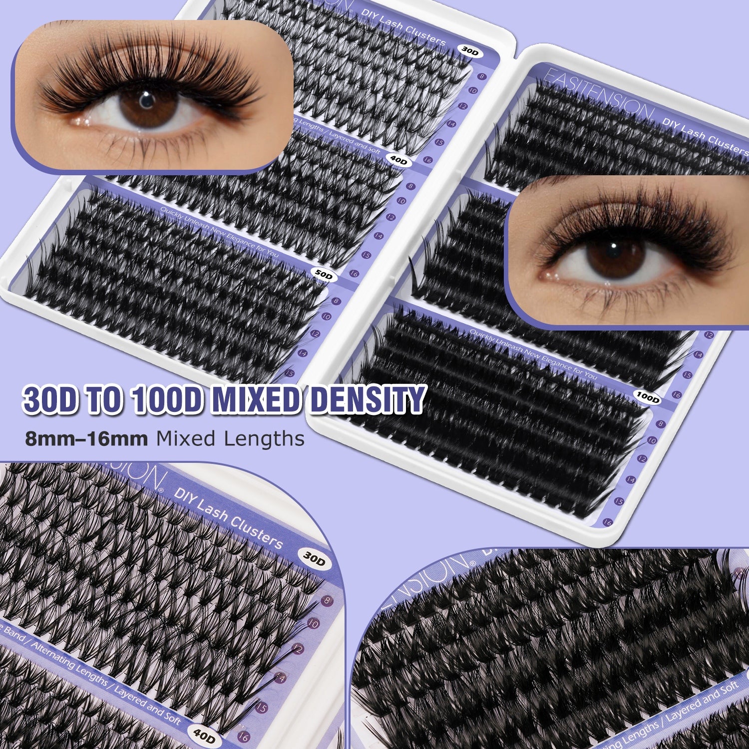 708pcs Mega Lash Clusters Kit with Tweezers, Glue & Brush - Soft Silky Fiber False Eyelashes, 0.07mm Ultra-Thin & Lightweight, 10-18mm Lengths, Natural/Cat-Eye/Volume Styles, Reusable Lash Extensions for Parties, Weddings, Da