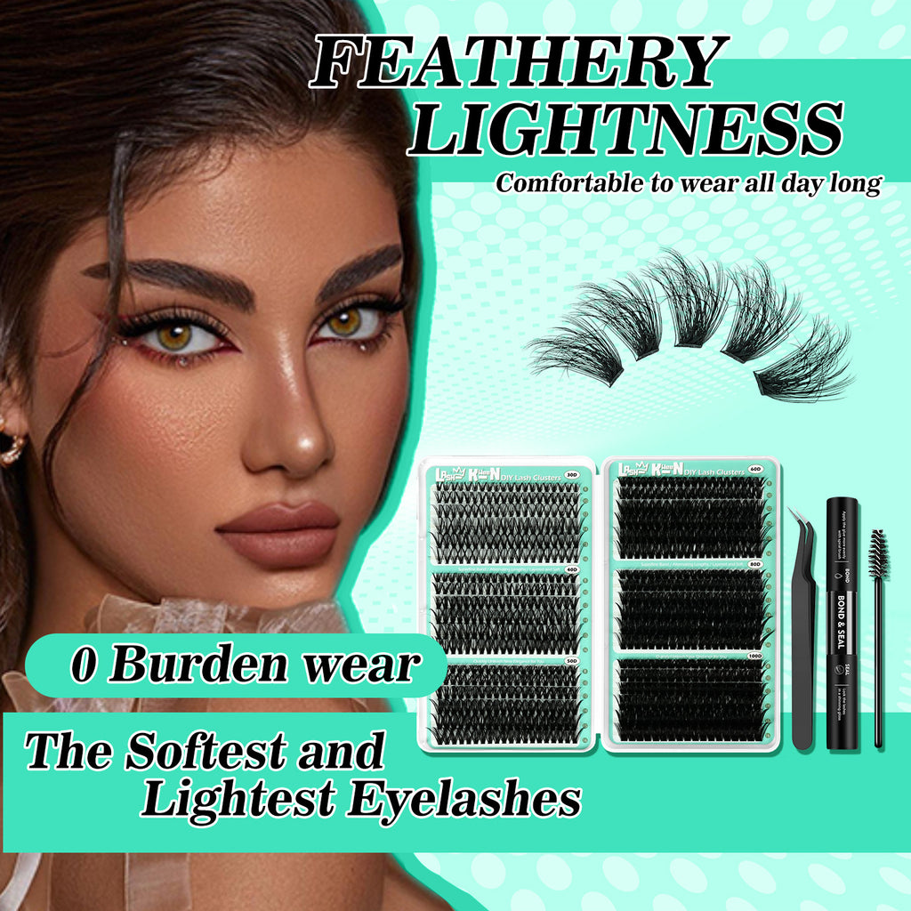 708pcs Mega Lash Clusters Kit with Tweezers, Glue & Brush - Soft Silky Fiber False Eyelashes, 0.07mm Ultra-Thin & Lightweight, 10-18mm Lengths, Natural/Cat-Eye/Volume Styles, Reusable Lash Extensions for Parties, Weddings, Da