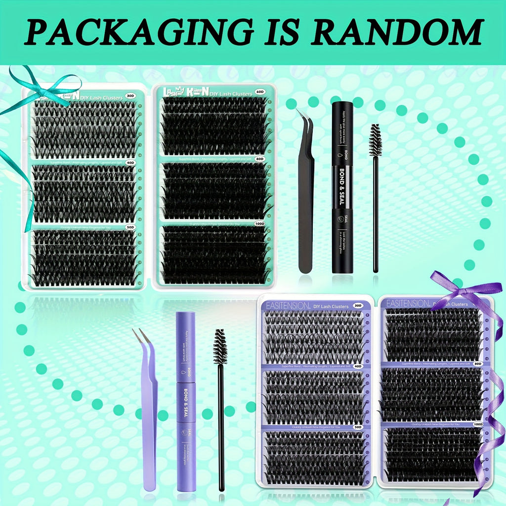 708pcs Mega Lash Clusters Kit with Tweezers, Glue & Brush - Soft Silky Fiber False Eyelashes, 0.07mm Ultra-Thin & Lightweight, 10-18mm Lengths, Natural/Cat-Eye/Volume Styles, Reusable Lash Extensions for Parties, Weddings, Da