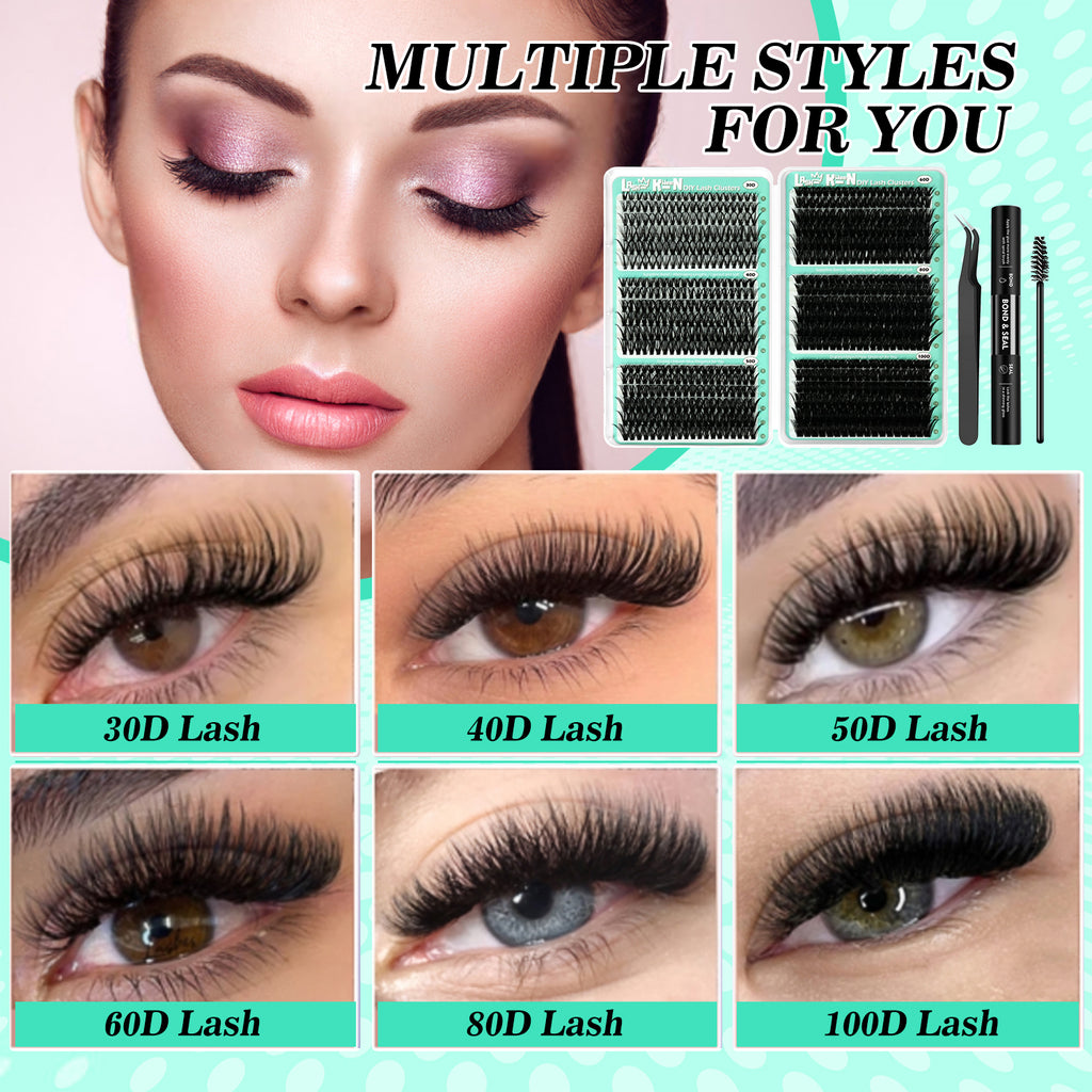 708pcs Mega Lash Clusters Kit with Tweezers, Glue & Brush - Soft Silky Fiber False Eyelashes, 0.07mm Ultra-Thin & Lightweight, 10-18mm Lengths, Natural/Cat-Eye/Volume Styles, Reusable Lash Extensions for Parties, Weddings, Da